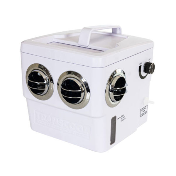 Transcool E3 12V portable air cooler in white for Pets, RV's, tents, truck sleepers, caravans and camping